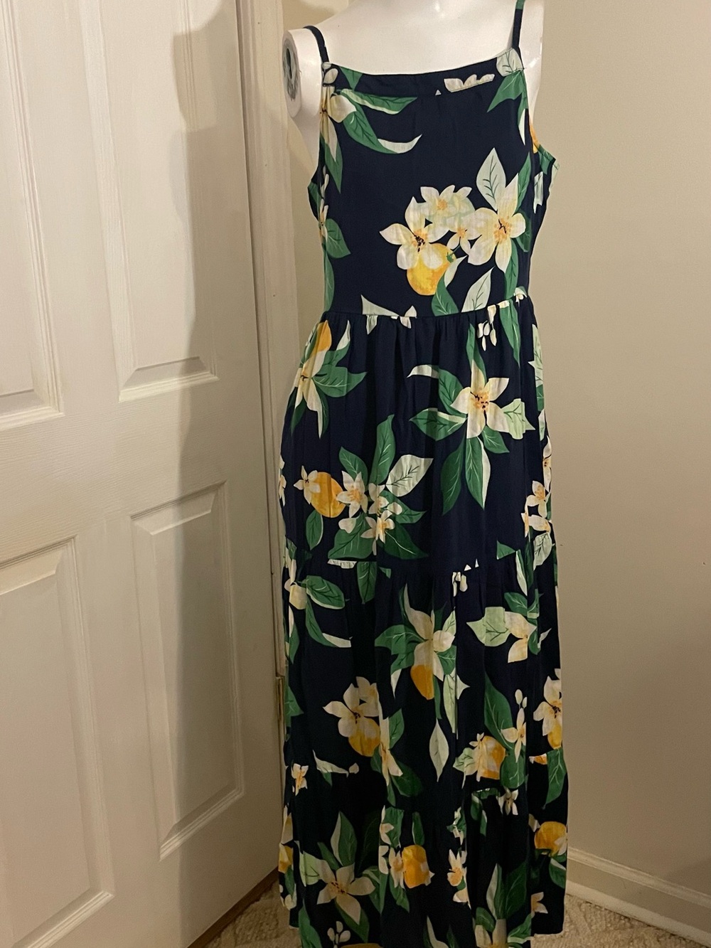 LOFT Navy Floral Maxi Dress with Yellow & White Blooms